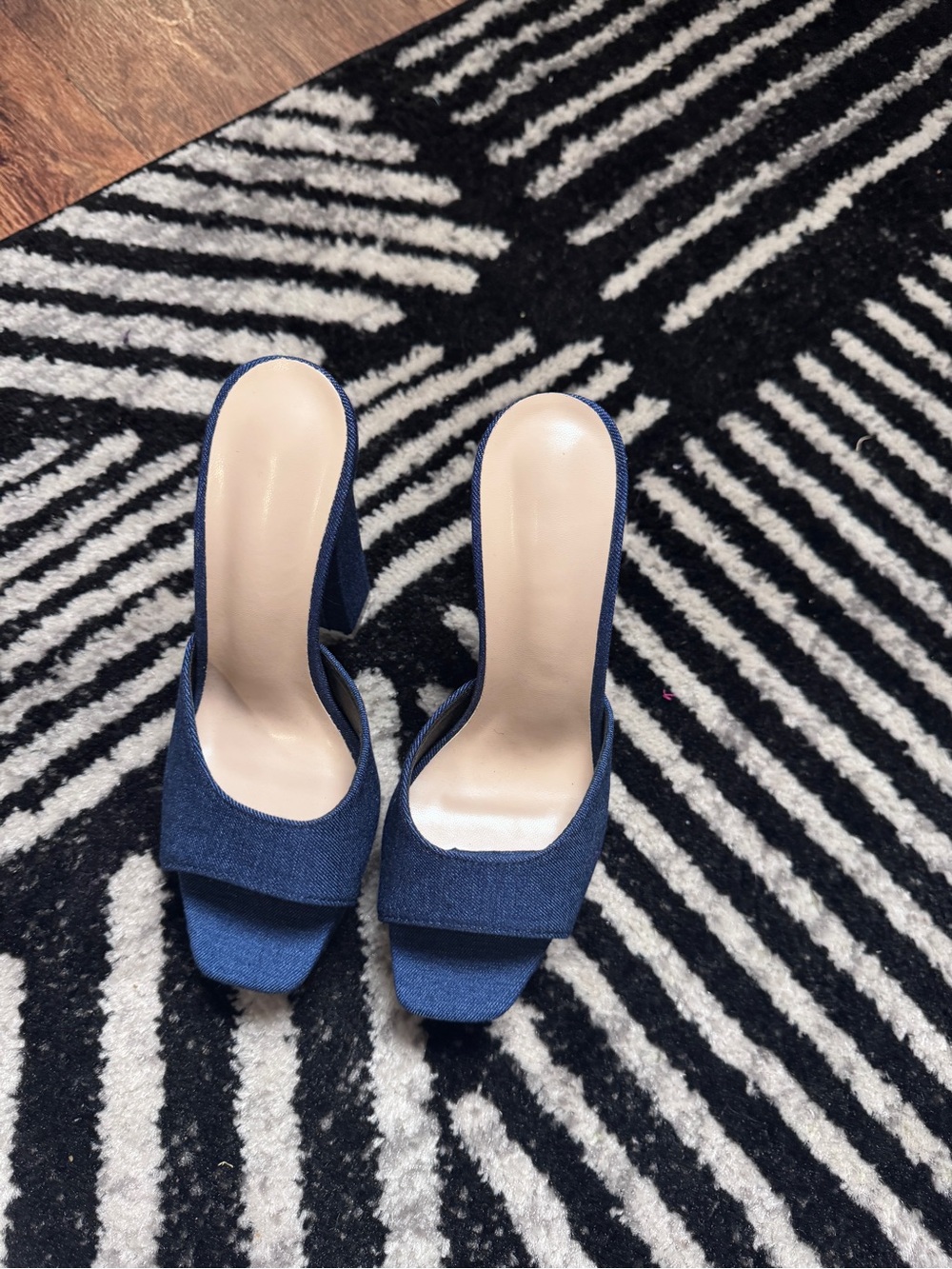 Denim Open-Toe Slide Heels - Women's Dress Mules